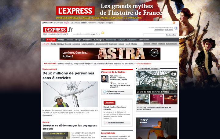 Habillage de la home de lexpress.fr pour un numéro spécial du journal lexpress